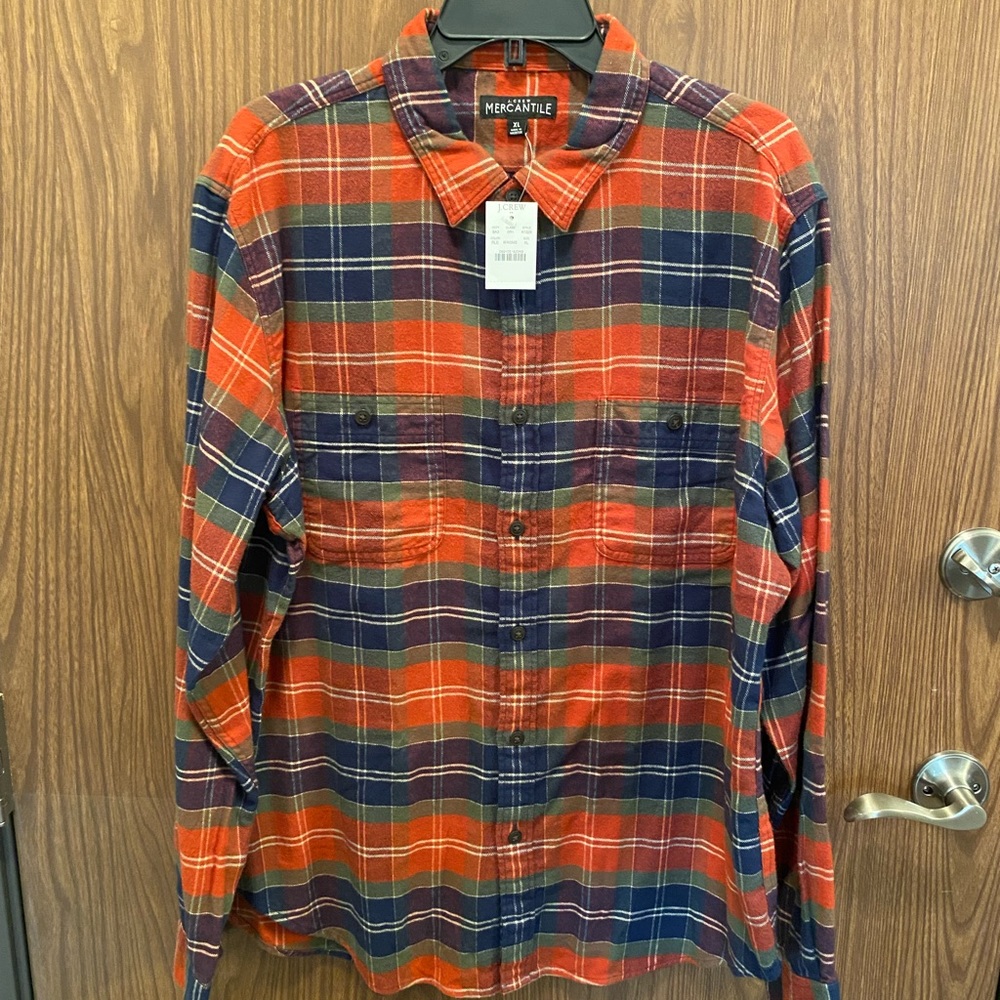 NWT J Crew plaid shirt XL orange blue green